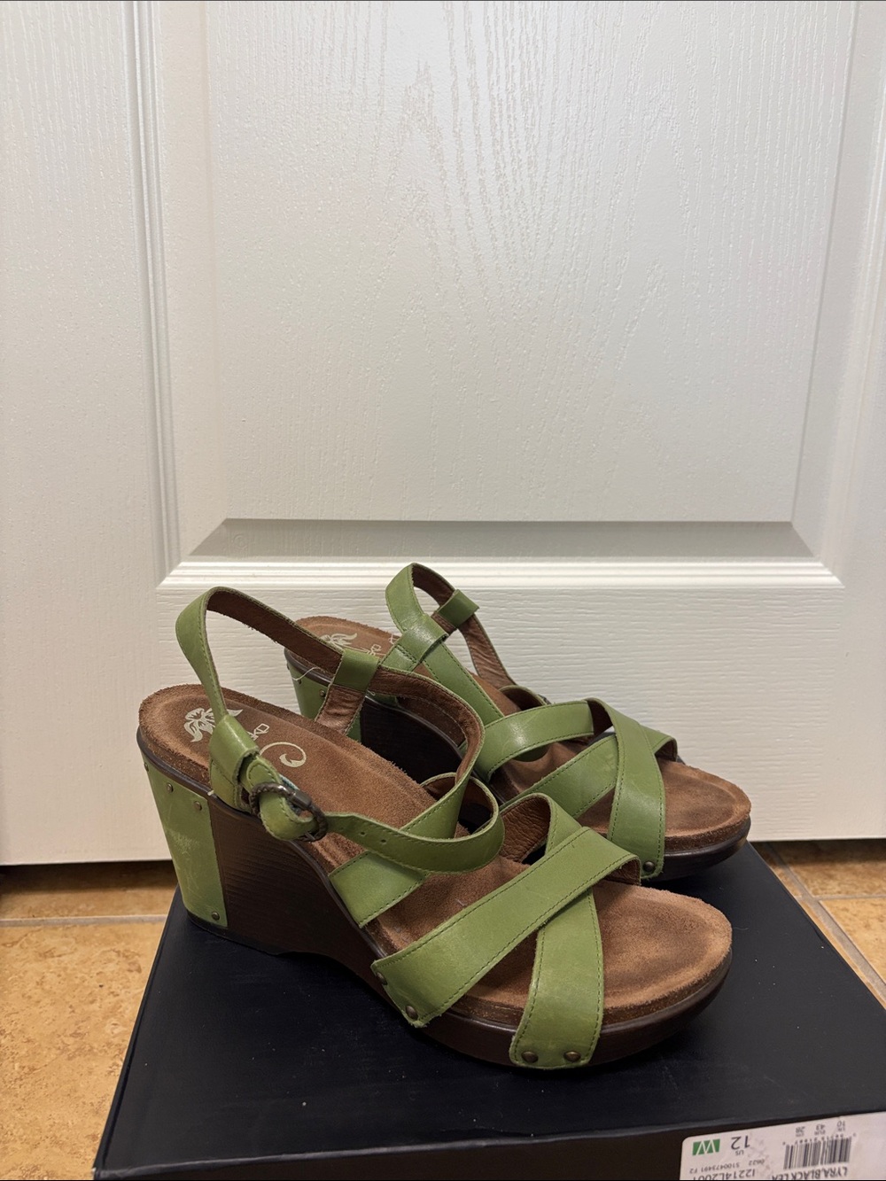 Women’s Green Leather Strappy Wedge Sandals